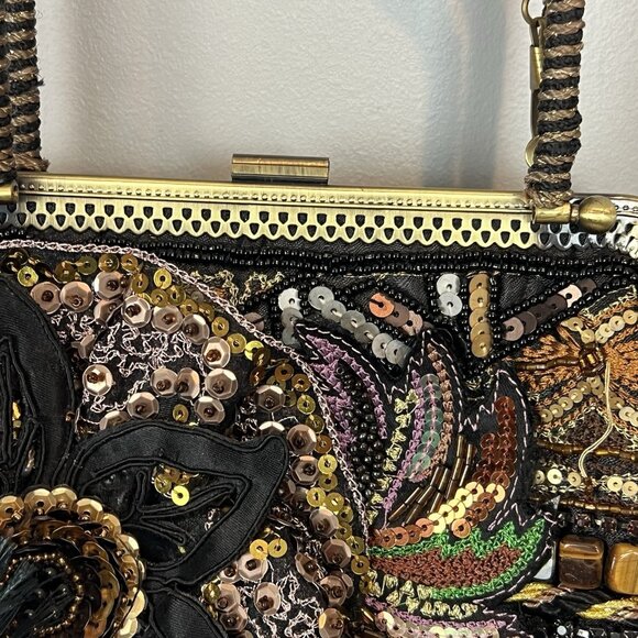 Chicos Boho Purse Beaded Feathers Flowers Whimsical Woodsy Fairy Romantic Sequin - Picture 7 of 15